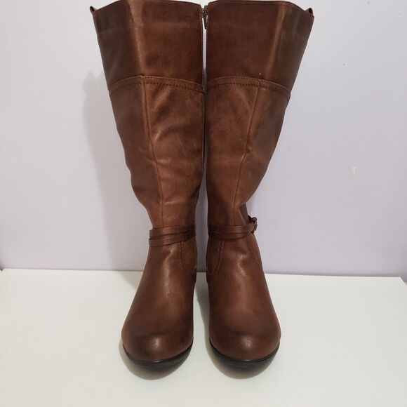 Chelsea Moreland Sz 10W  NWOB Brown Faux Leather Women's Zip Boots - Picture 2 of 10